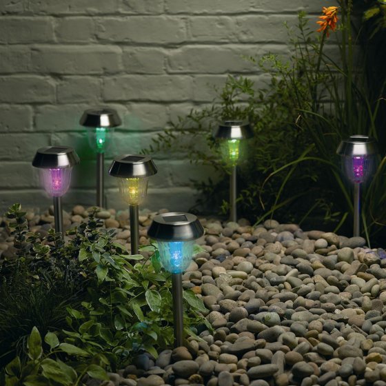 Lot de 8 lampes solaires en acier inoxydable 