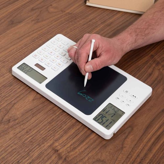 Tablette d'écriture électronique avec calculatrice et horloge 