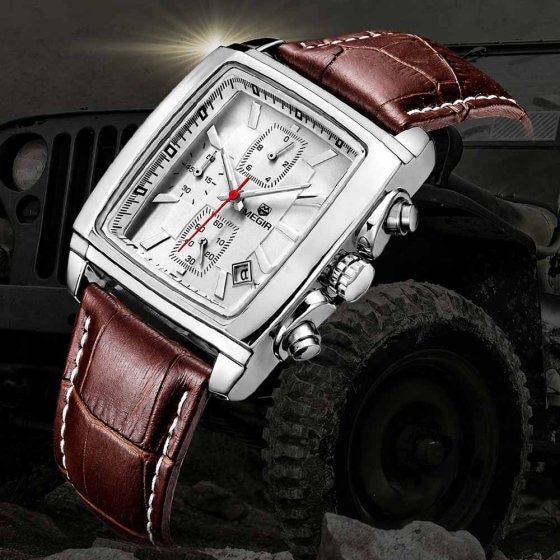 Montre rétro pour homme avec bracelet en cuir 