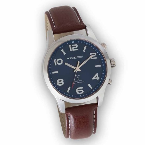 Montre solaire à radio-pilotage avec bracelet en cuir 