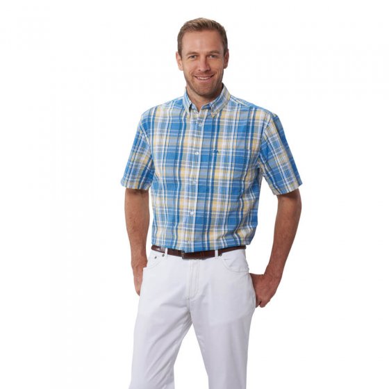 Chemise  "Madras"  en coton gaufré XXL | Bleu-jaune