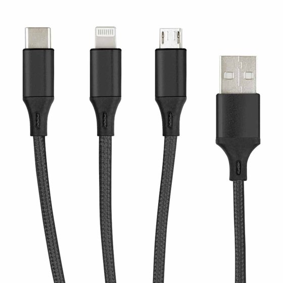 Câble de charge USB 3 en 1 Noir