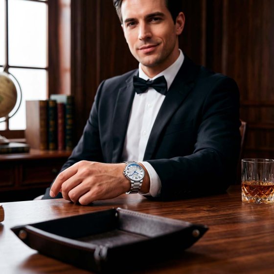 Montre pour homme avec des aiguilles bleues 