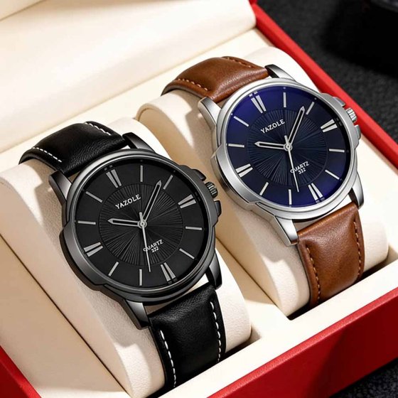 Montre pour homme avec bracelet en cuir noir 