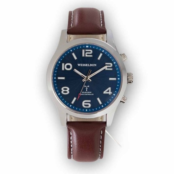 Montre solaire à radio-pilotage avec bracelet en cuir 