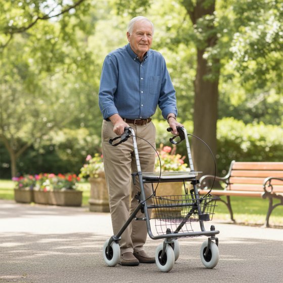 Déambulateur en acier avec plateau 