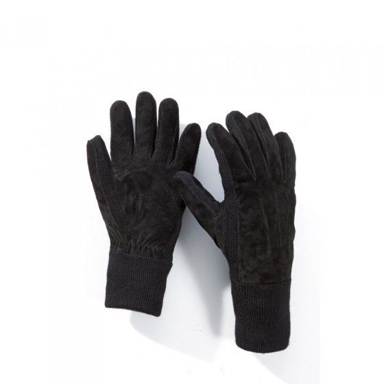 Gants cuir à empiècements en laine