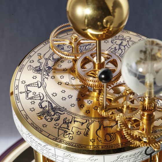 Pendule astrolabe laiton/acajou 