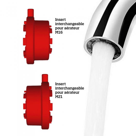 Aérateur pour robinet, avec 2 jets d'eau differents et 2 articulations