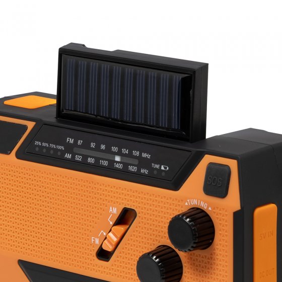 Radio à manivelle et solaire avec câbles de recharge intégrés 