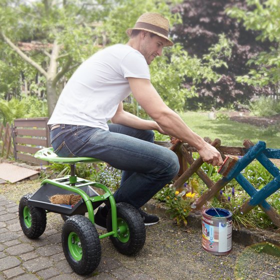 Siège de jardinage mobile avec bac de rangement 