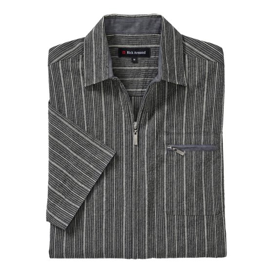 Chemise en seersucker avec fermeture éclair 3XL (47/48) | Beige