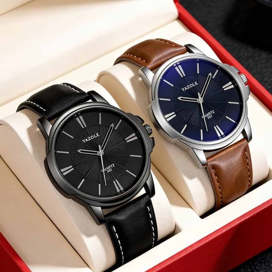 Montre pour homme avec bracelet en cuir noir 