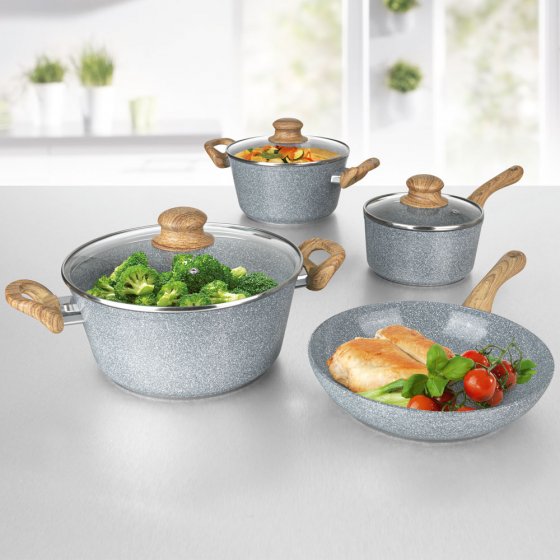 Batterie de cuisine en céramique aspect granit Lot 7 pièces