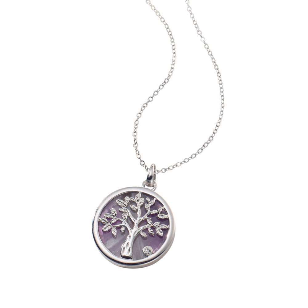 Collier Pendentif Pentacle Arbre De Vie En Améthyste Et Argent 925 - Longueur 46 Cm, Style Bohème