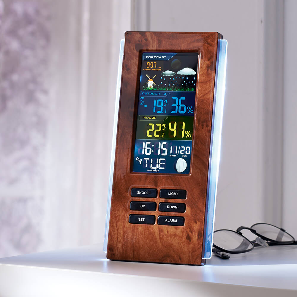 Station météo radiopilotée aspect bois EUROtops.fr